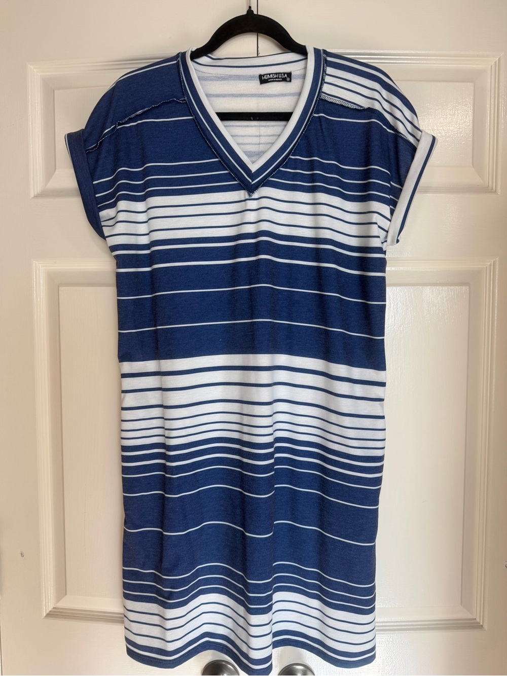 Heimish USA Womens Short Sleeve V-Neck T-shirt Dress Blue/White Size Medium NWOT